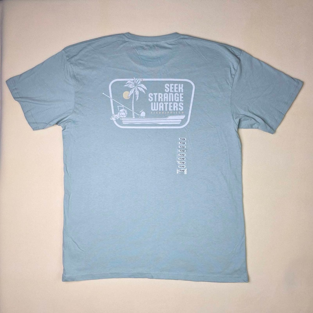 Fish Hippie Co Men's XL Seek Strange Waters Graphic T-Shirt Blue Gray Cotton NEW